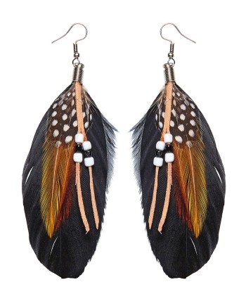 PENDIENTES DE PLUMA MARRON CON PERLA