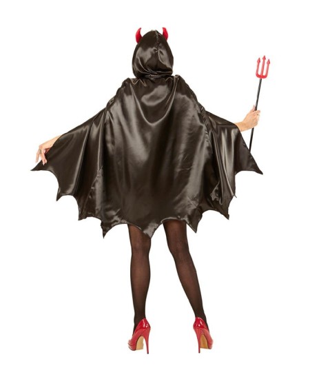 CAPA ROJA Y NEGRA CON CAPUCHA Y CUERNOS DE DEMONIO