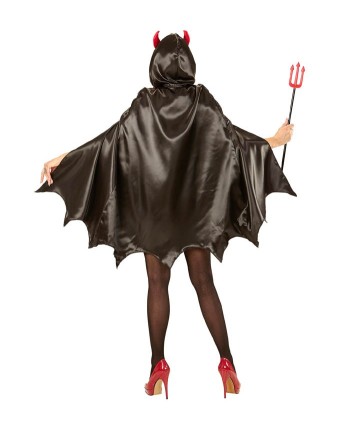 CAPA ROJA Y NEGRA CON CAPUCHA Y CUERNOS DE DEMONIO