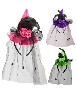 TOCADO DE GORRO DE BRUJA CON ARAÑAS EN TUL