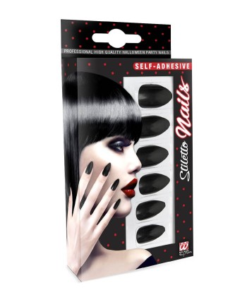 UÑAS NEGRAS CON ADHESIVO 12 UNIDADES