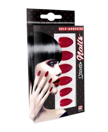 UÑAS ROJAS CON ADHESIVO 12 UNIDADES