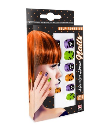 UÑAS HALLOWEEN COLORES CON ADHESIVO 12 UNIDADES