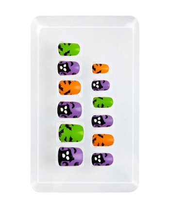 UÑAS HALLOWEEN COLORES CON ADHESIVO 12 UNIDADES