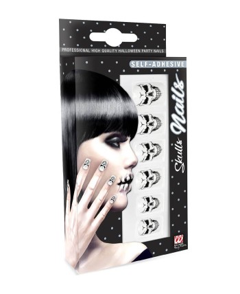 UÑAS CALAVERAS CON ADHESIVO 12 UNIDADES