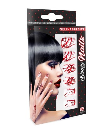 UÑAS ENSANGRENTADAS CON ADHESIVO 12 UNIDADES