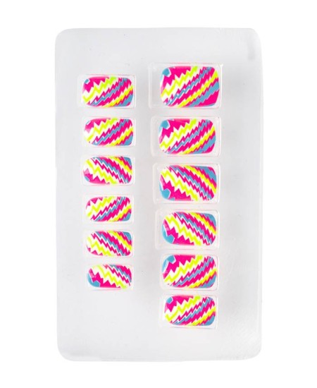 UÑAS NEON RAYAS CON ADHESIVO 12 UNIDADES