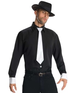 CAMISA GANSTER DE RAYAS CON CORBATA BLANCA PARA HOMBRE