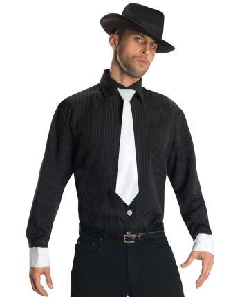 CAMISA GANSTER DE RAYAS CON CORBATA BLANCA PARA HOMBRE