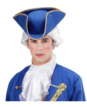 SOMBRERO TRICORNIO AZUL CON RIBETE DORADO