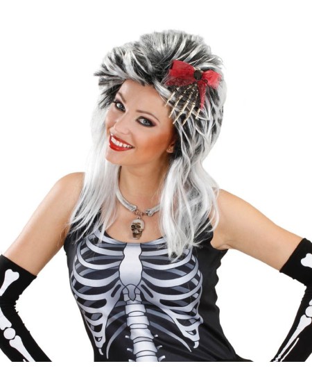 TOCADO MANO DE ESQUELETO CON LAZO ROJO