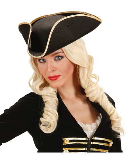 TRICORNIO NEGRO CON BORDE DORADO