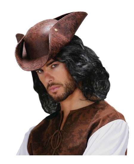 SOMBRERO TRICORNIO PIRATA EFECTO PIEL MARRÓN