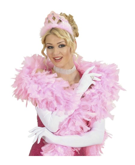 TIARA ROSA CON MARABU Y PERLAS