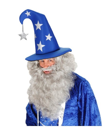 SOMBRERO DE MAGO AZUL CON ESTRELLAS PLATEADAS