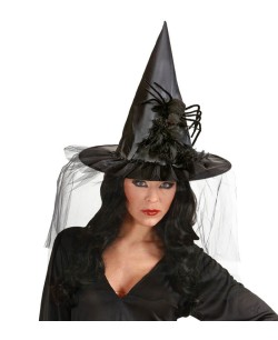 SOMBRERO BRUJA NEGRO CON ARAÑA Y TULES 2