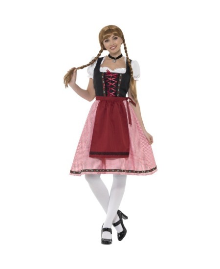 DISFRAZ DE TIROLESA FALDA CUADROS ROJA PARA MUJER