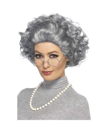 PELUCA SEÑORA CANOSA CON GAFAS Y COLLAR DE PERLAS