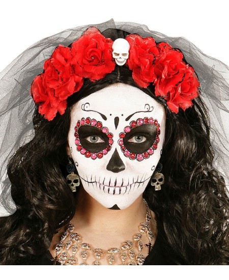 PENDIENTES CALAVERA DORADOS CON ROSA NEGRA