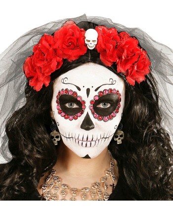 PENDIENTES CALAVERA DORADOS CON ROSA NEGRA