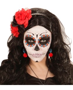 PENDIENTES CALAVERA MEJICANA AZUL CON FLOR ROJA 2