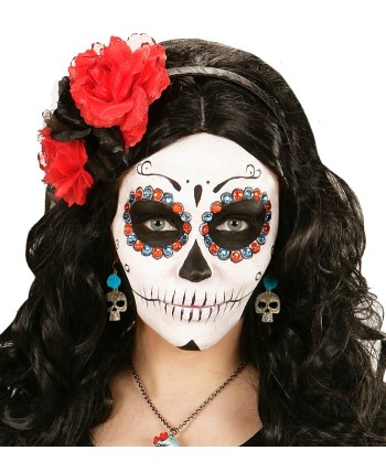 PENDIENTES CALAVERA DORADOS CON ROSA AZUL