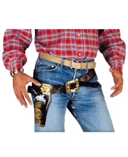 CARTUCHERA PARA UNA PISTOLA DORADA Y NEGRA 2