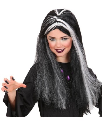 PELUCA MORTICIA INFANTIL MECHON FOSFORESCENTE BLANCO