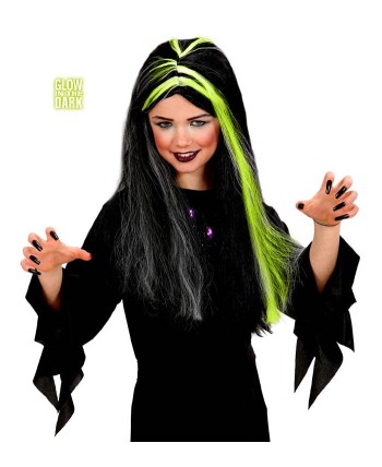 PELUCA MORTICIA INFANTIL MECHON FOSFORESCENTE BLANCO