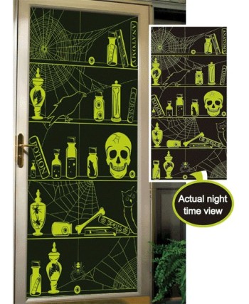 DECO PARED ESTANTERIAS CON CALAVERAS FLUOR 