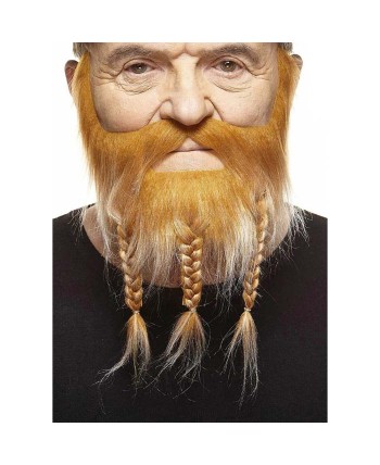 BARBA VIKINGA CORTA RUBIA 3 TRENZAS