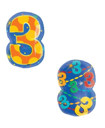 GLOBO DE HELIO NÚMERO 3 PUNTOS MULTI COLOR