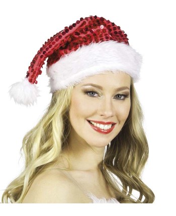 GORRO PAPA NOEL CON LENTEJUELA ROJO