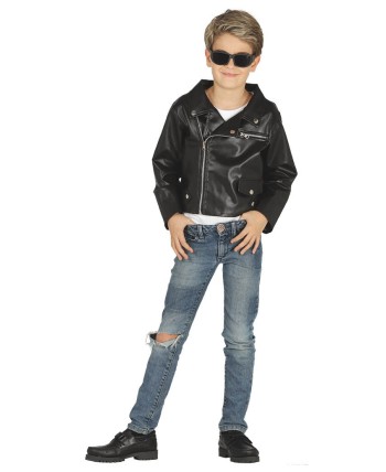 CHAQUETA DE EFECTO CUERO NEGRA PARA NIÑO