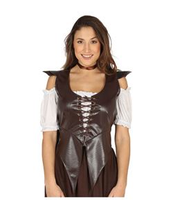 CHALECO MARRON EFECTO CUERO PARA MUJER