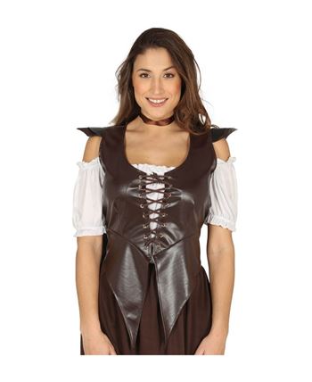 CHALECO MARRON EFECTO CUERO PARA MUJER