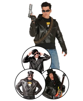 CHAQUETA DE EFECTO CUERO HOMBRE NEGRA