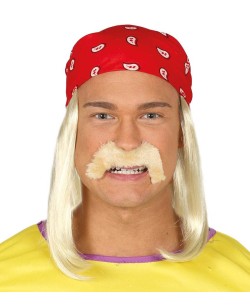 PAÑUELO BANDANA ROJA CON PELO Y BIGOTE