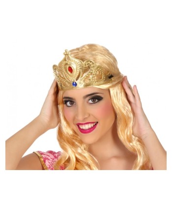 TIARA PRINECESA DORADA CON PIEDRAS DE TELA