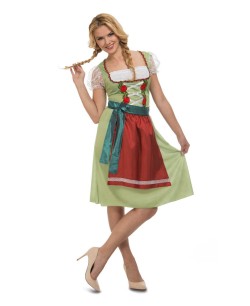 DISFRAZ DE TIROLESA FALDA VERDE CON DELANTAL ROJO PARA MUJER