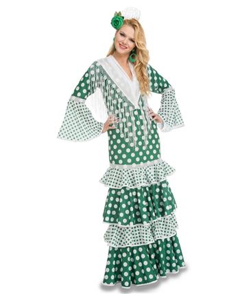 DISFRAZ DE SEVILLANA VERDE TOPO BLANCO