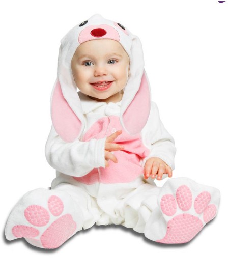 DISFRAZ DE CONEJITO BLANCO Y ROSA PARA BEBE