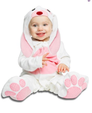 DISFRAZ DE CONEJITO BLANCO Y ROSA PARA BEBE