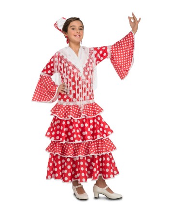 DISFRAZ DE SEVILLANA ROJO TOPO BLANCO PARA NIÑA