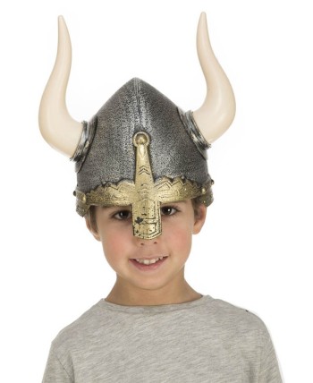 CASCO VIKINGO INFANTIL PLATEADO Y DORADO