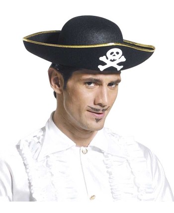 SOMBRERO PIRATA ADULTO RIBETE DORADO