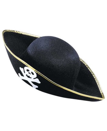 SOMBRERO PIRATA ADULTO RIBETE DORADO