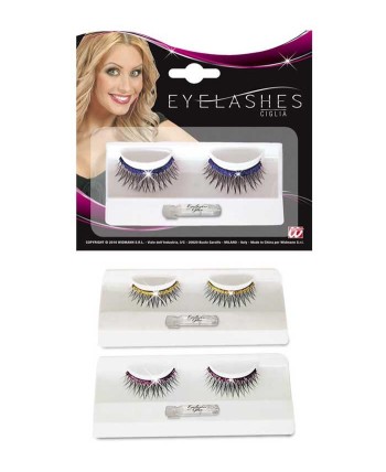 PESTAÑAS NEGRAS CON BRILLOS COLORES