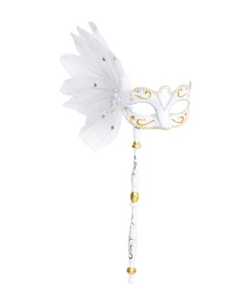 ANTIFAZ BLANCO CON VARILLA Y PLUMA BLANCA