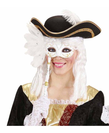ANTIFAZ BLANCO CON VARILLA Y PLUMA BLANCA